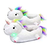 AILIGAITE Chaussons Licorne Avec LED Unicorn Pantoufle Peluche Chaussures de Maison Chaud Hiver pour Enfants