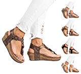 BIGTREE Sandales Femmes Summer Beach Chaussures Bohemian T-Strap Plateforme Wedges Flip Flops Thong