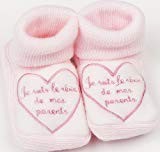 Chaussons bébé brodés "Je suis le rêve de mes parents" Fdmp rose/blanc 0/3mois