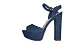 CM Paris Sandales Plateforme Talon Haut Style Jeans-Bleu-Femme