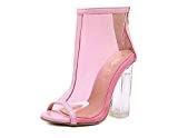 Cool Boots Transparent Gelée Chunky Heels Des sandales Femmes Mode Rose Peep Toe Fermeture éclair Transparent Verre Talon en cristal ...