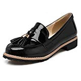 DecoStain Womens Patent Leather Flat Loafers Casual Ladies Fringe Tassel Work School Shoes Size