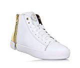 DIESEL - Sneaker à lacets blanche et dorée en cuir, fermetures éclair dorées latérales, Fille, Filles, Femme, Femmes