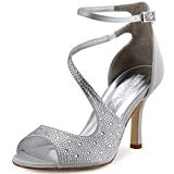 ElegantPark HP1505 Escarpins Femme Bout Ouvert Diamant Btide Cheville Boucle Sandales Chaussures de mariee Bal