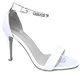 fashionfolie Femme Escarpins Mariage Talon Aiguille Strass Sandale Diamant Bout Ouvert Cérémonie 3721 Blanc