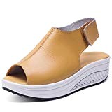 Femme Sandales Summer Beach Shape-Ups Cuir Confort Peep Toe Wedge Sandals Plateformes Talon Marche Chaussures
