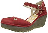 #Fly London Yuna Rouge Femmes Cuir Cale Sandales Chaussures