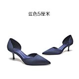 GAOLIM Chaussures Femmes Talon Haut Bleu Satin De Soie Avec Les Femmes Minces Avec Des Chaussures À Bout 5 Cm ...