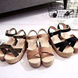 HCFKJ Sandales Compensées Femme, Women Solid Bohemia Peep Toe Wedges Thick Bottom Flatform Shoes Sandals