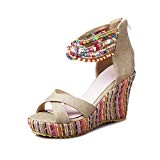 High Heeled Sandals Summer Beaded Ankle Cuff Flip Flops Thong Strappy Wedge Sandals Sandal Platform Bohemian Pearl