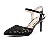 HN Shoes Femme Escarpins Strass Cheville Stilettos Talon Fermeture Chaussures Club Noir Or Argenté Taille 35-40