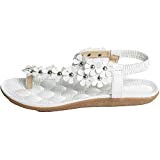 Homebaby Sandales Femmes Plates-Bouts Ouverts Femme Sandales Perles de Fleur Femme Fille Sandales Plates Chaussures Été Tongs