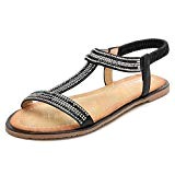 JRenok Womens Paillettes String Sandales Plates élastiques de Cheville Gladiator Romaine Sandales Occasionnels Summer Beach Chaussures
