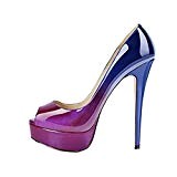 MIUINCY Shoes Women High Heels Fashion Open Toe Platform Shoes Patent Leather Wedding Shoes Pumps Red Nude Black Shoes Heels ...