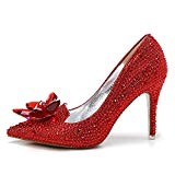 MUYII Cendrillon Crystal High Heels Bridal Rhinestone Chaussures De Mariage Pour Femmes,Red-9.5CM-33