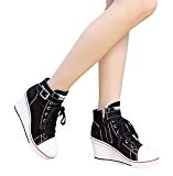 PADGENE Baskets Mode Compensées Montante Sneakers Tennis Scratch Chaussures Casuel Toile Femme
