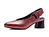 Pompe 4,5 cm Chunky Heel Cuir véritable Slingback Des sandales Chaussures décontractées Mère Chaussures Femmes Simple Pure Color Pointe Toe ...