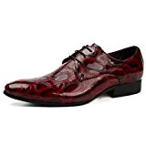RENHONG Bout Pointu à Lacets Chaussures à Lacets Business Formal Leather Wedding Groom Work Office Derby Noir Rouge