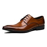 RENHONG Robe Noire Marron pour Homme Chaussures Oxford à Lacets Business Formal Leather Groom Mariage Bout Pointu Derby