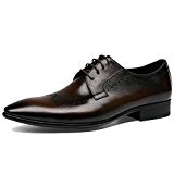 RENHONG Robe Oxford pour Homme Chaussures à Lacets Brogue Business Formal Leather Groom Toe Derby à Bout Pointu Marron Noir