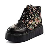 RoseG Femmes Broderie Cuir Lacets Flats Gothique Punk Creepers Bottes Chaussures