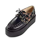RoseG Femmes Broderie Lacets Plateforme Gothique Creepers Chaussures