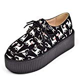 RoseG Femmes Cuir Chat Lacets Plate forme Gothique Punk Creepers Chaussures