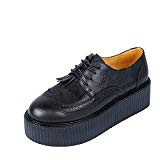 RoseG Femmes Cuir Lacets Flache Gothic Punk Creepers Chaussures