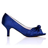 ShuWish UK - Paris Chaussures Nuptiale Satin Bleu Marine Talon Moyen