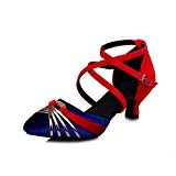T.T-Q Chaussures de Danse pour Femmes Flocking Cuban Heel Débutant Professionnel Noir Bleu Vert Gris Sandales Latines Salsa Jazz Tango ...