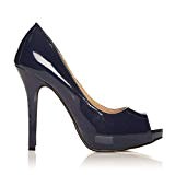 TIA - Chaussures à talons aiguilles - Plateforme - Bout ouvert - Bleu marine - Vernis