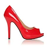 TIA - Chaussures à talons aiguilles - Plateforme - Bout ouvert - Rouge - Vernis