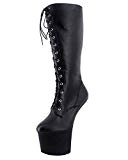 Wonderheel 20cm heelless sexy fétiche plateforme genou lacets bottes cuir noir matt bottes femme
