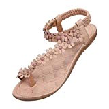 Xinxinyu Sandales Tongs Femme ❤️ Mode Bohême Ete Fleur Perles Sandales Femmes Plates Plage Chaussures
