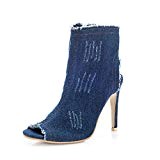 YR-R Mesdames Denim Side Zipper Sandales Fish Mouth Sexy Night Club Sandales Femmes Bottes Mode Open Toe Pompes Pour Dating ...