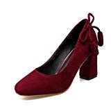 YWNC Ladies High Heels Rough Heel Shallow Mouth Shoes Robe de soirée Suede Tassel Bowknot Grandes chaussures de taille